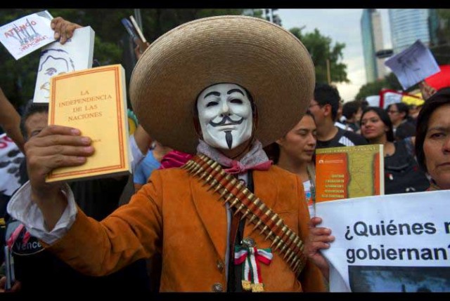 Pancho Villa meets Guy Fawkes at Yo Soy #132 Protest